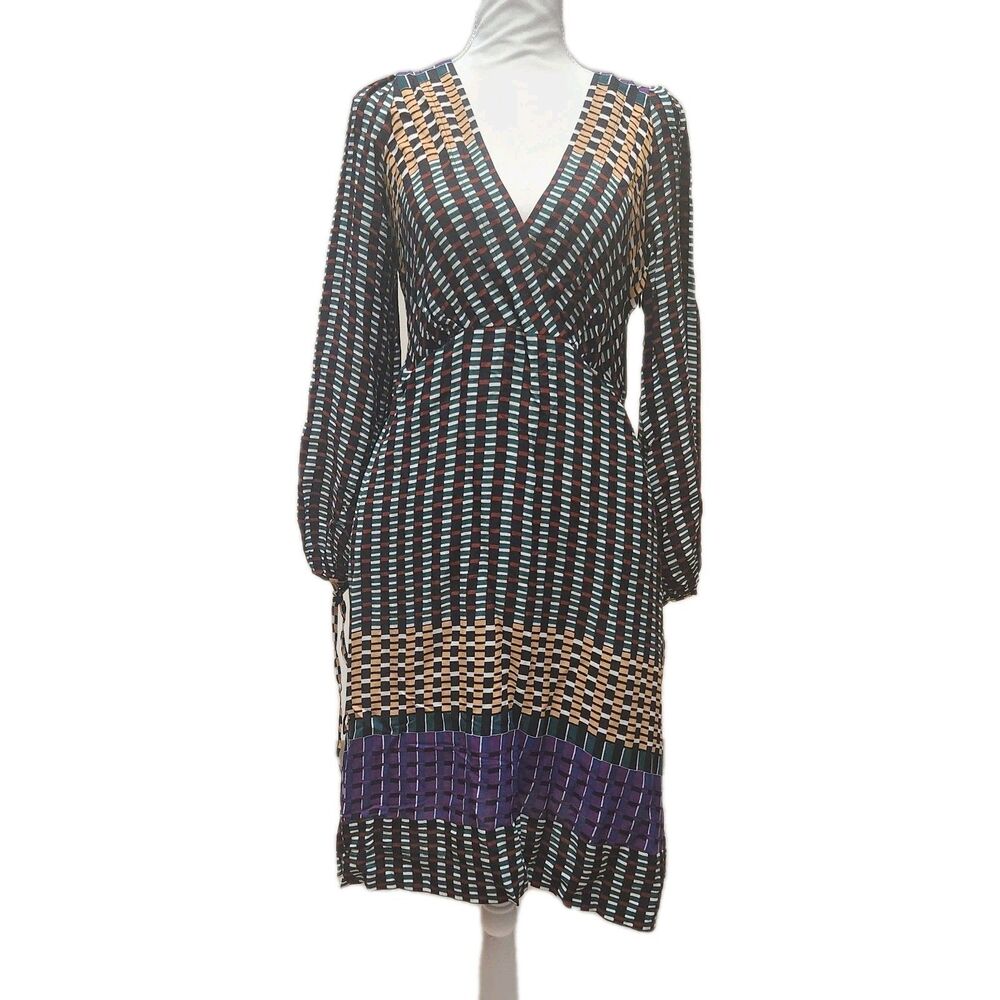Anthropologie Maeve Gianna Tunic V Neck Dress Geometric Print Pockets size 6